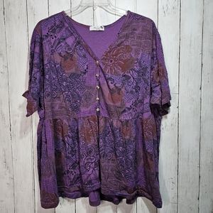 On The Plus Side Making It Big Purple Short Sleeve Cotton Knit Shirt Size 3X.